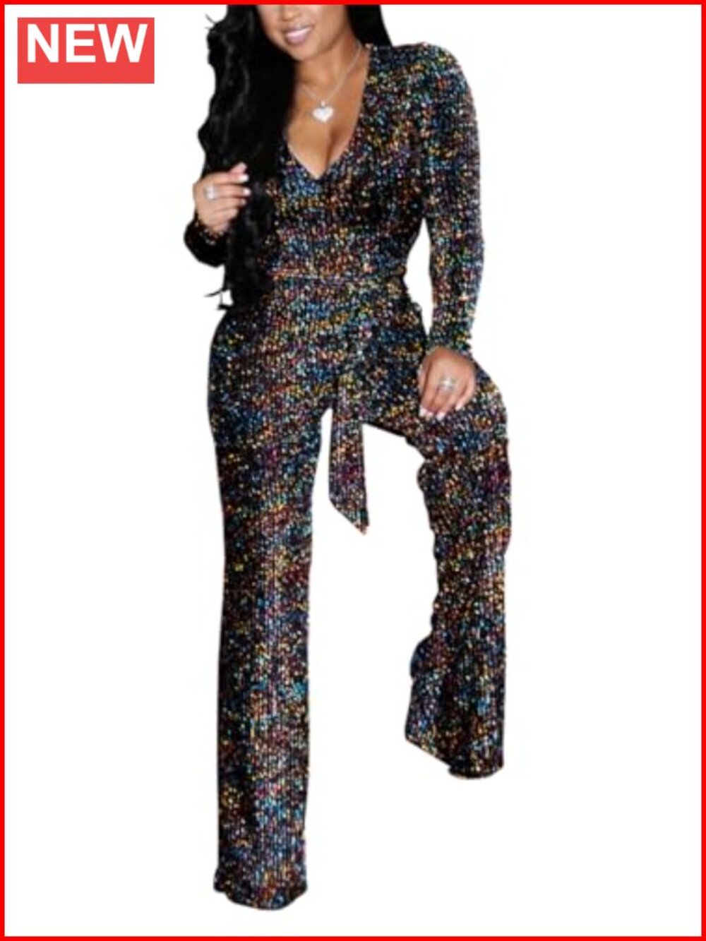 Sequin Jumpsuit for Women Plus Size Clubwear Sparkly Wide Leg Disco Outfit